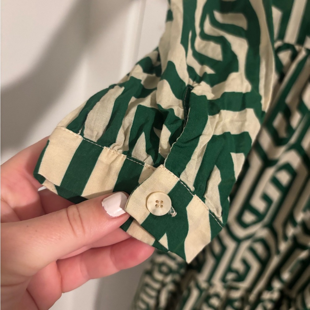 ZARA Green Geometric Print Midi Dress Bloggers Favorite Cotton Tiered Size Small - Picture 11 of 14